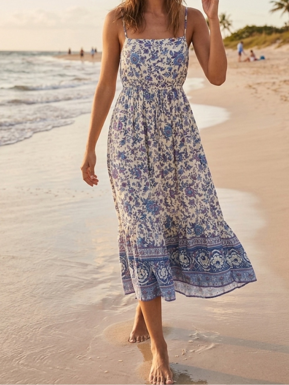 Spell x Revolve Folk Song Sundress in a floral sky blue print